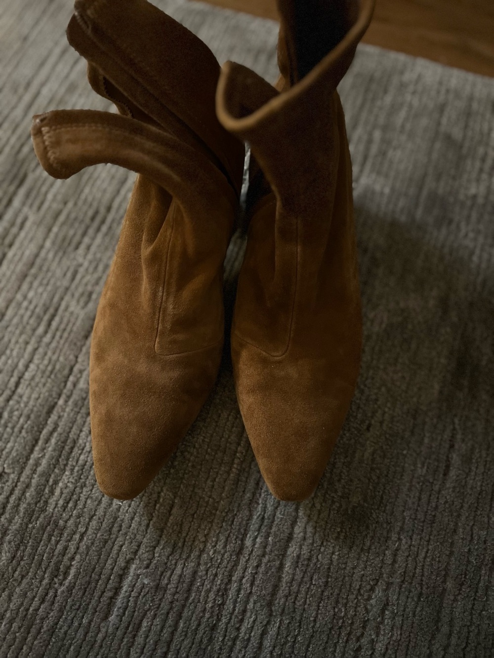 Loefler Randall Women’s Suede Pointed-Toe Ankle Boots in Brown